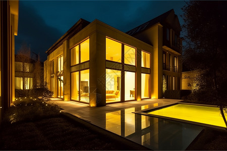 灯火透明的现代别墅高清图片