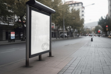 公共汽车站边的滚动广告牌设计图片