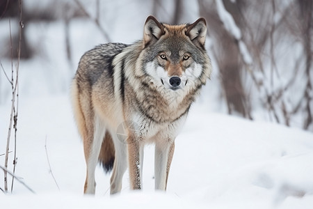 冬季森林中野生狼背景图片