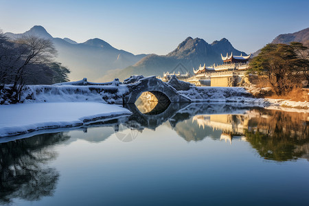 冬季的古典建筑风景图片