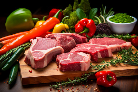 新鲜的肉类和蔬菜烹饪高清图片素材