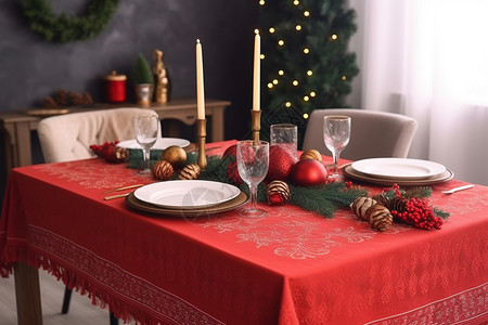 圣诞装饰的美丽桌布高清图片