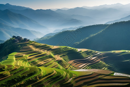 地域拖油瓶阶梯式农田背景