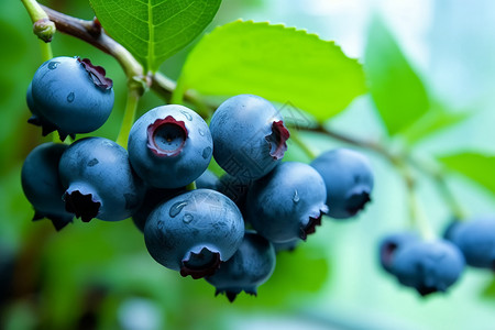 树枝上的成熟蓝莓背景图片