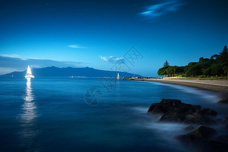 蓝色荧光夏天海岸线荧光海背景