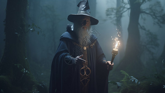 朦胧的气氛森林里的一位巫师背景图片