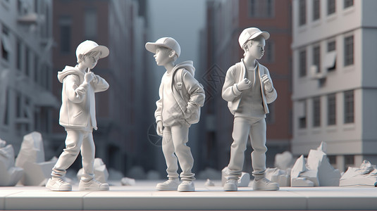 城市街道上姿态各异的3D人物模型背景图片
