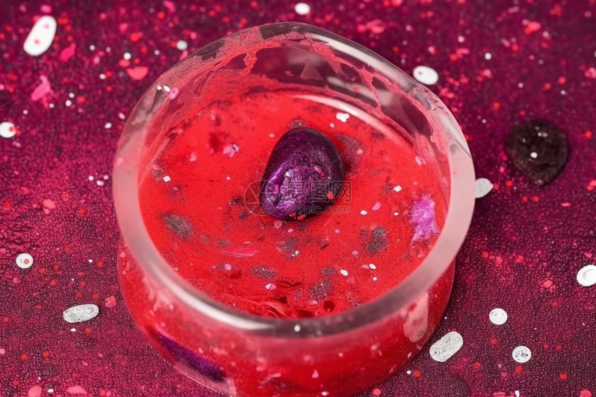 红色液体与银紫罗兰屑图片