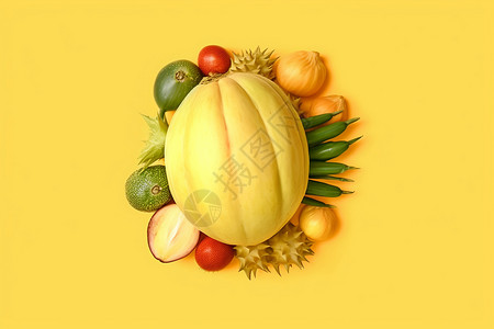黄色背景上的新鲜水果背景图片