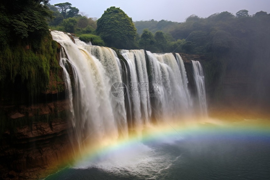 彩虹与瀑布嬉戏的奇观图片