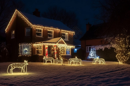 圣诞节装饰品装饰着整个房子背景图片