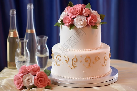 婚礼蛋糕与玫瑰图片
