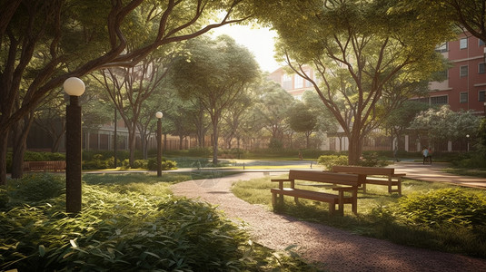 校园的绿色长廊背景图片