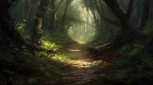 茂密幽暗的森林背景图片