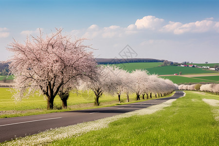 桃花路开花的桃树背景