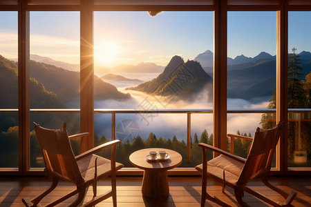 东升咖啡馆美丽的山景设计图片
