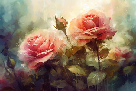 玫瑰:浪漫梦幻的氛围插画图片