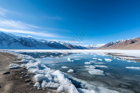 融雪的湖泊冰雪融雪高清图片