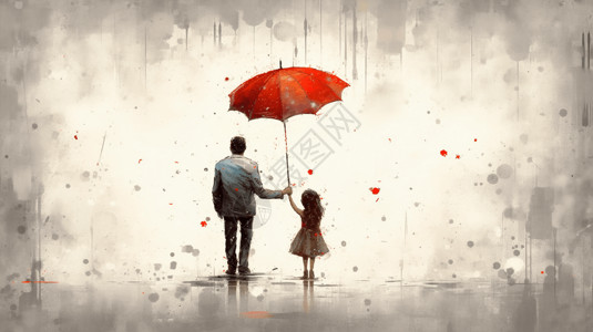 撑伞的男人父亲给女儿撑伞插画