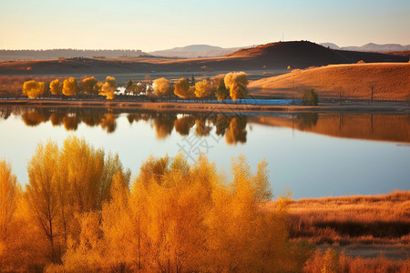 红松湖景象背景图片
