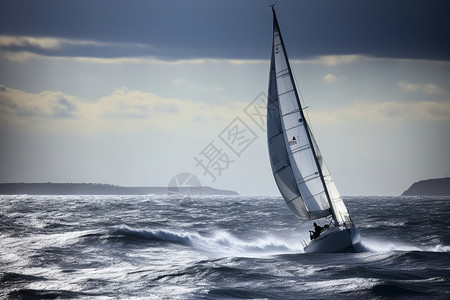 乘风破浪帆船航行在海中背景图片