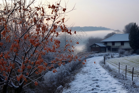 冬季木屋雪景田园高清图片素材