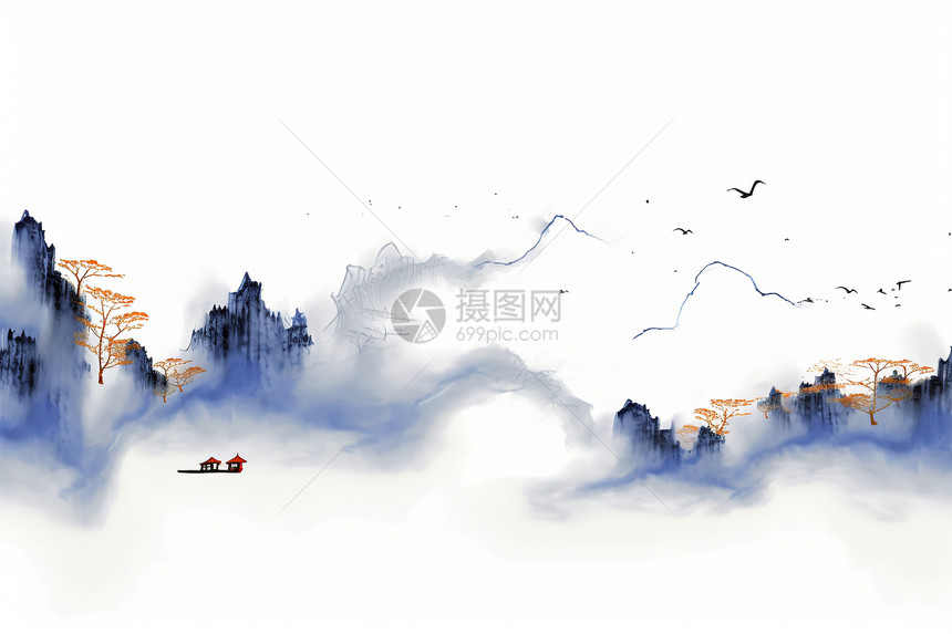 中国风水墨意境山水画图片