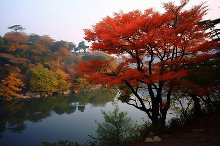红枫园林景观图片