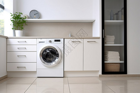 现代整洁的装修和洗衣机背景图片