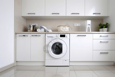 现代整洁的卫浴装修和白色洗衣机背景图片