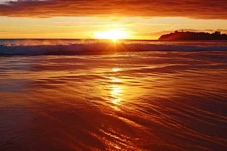 落日夕阳下的海岸风景图片