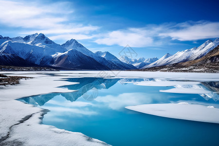 冬天的雪山与湖泊图片