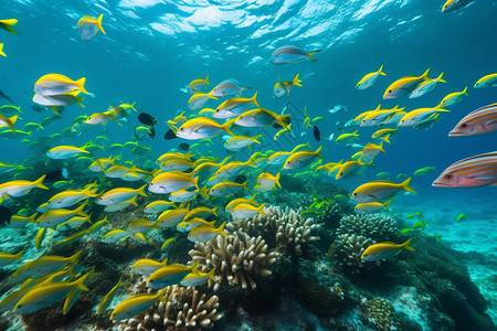 水生动物海洋珊瑚礁与鱼群背景