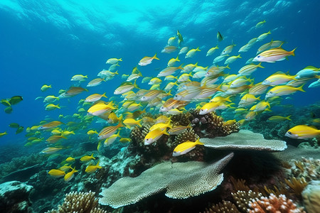 海洋珊瑚礁唯美鱼群图片