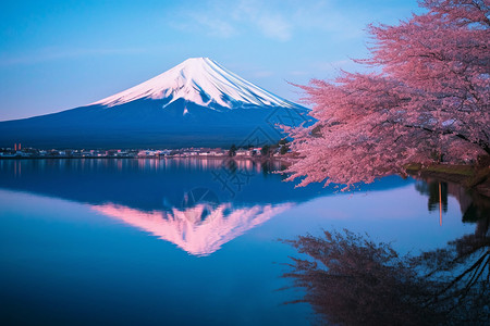 富士山樱花旅行背景图片