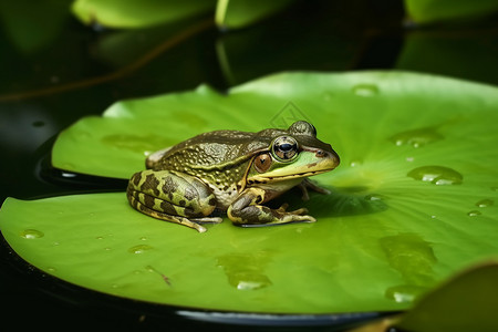 夏日池塘荷叶荷叶上休息的青蛙背景