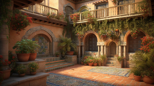 地中海庭院古典的建筑设计图片