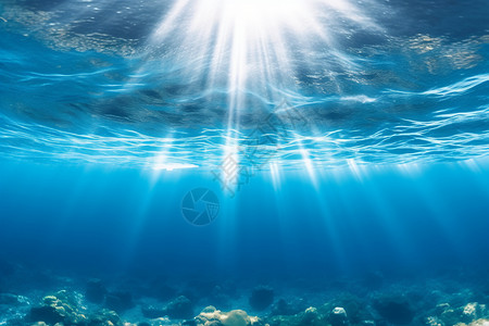 蓝色光源明亮的水底世界背景