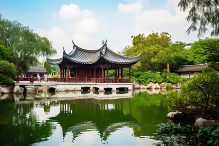 中国庭院园林景观背景图片