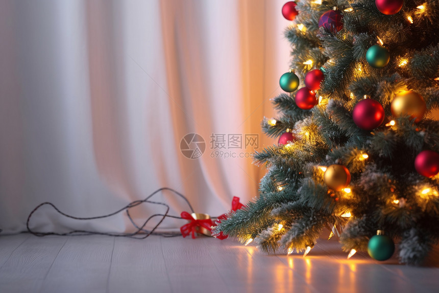 室内圣诞树彩灯布置图片