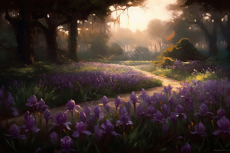 紫色花丛画作图片