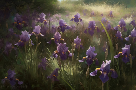 紫色花朵油画图片