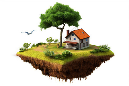 农村房子在一个岛上有树木的房屋设计图片