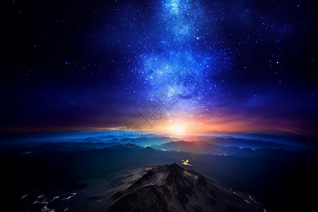 科幻蓝色山脉星空背景图片