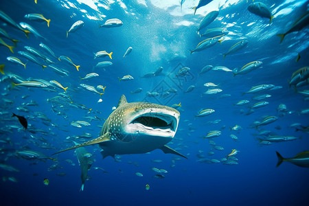 鲸鲨和鱼群背景背景图片