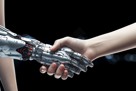 机械与花素材与机器人的握手背景