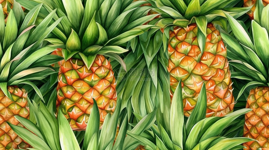 菠萝水果的水彩画图片