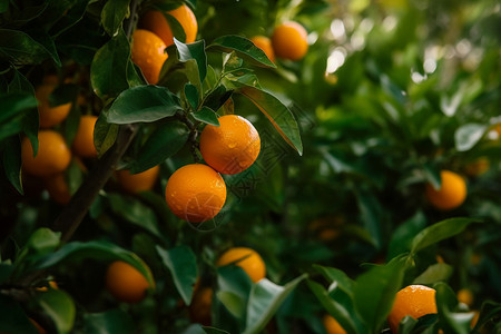 果实饱满的橙子果园里的果树上结满果实背景