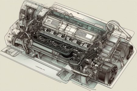 汽车发动机缸体图插画