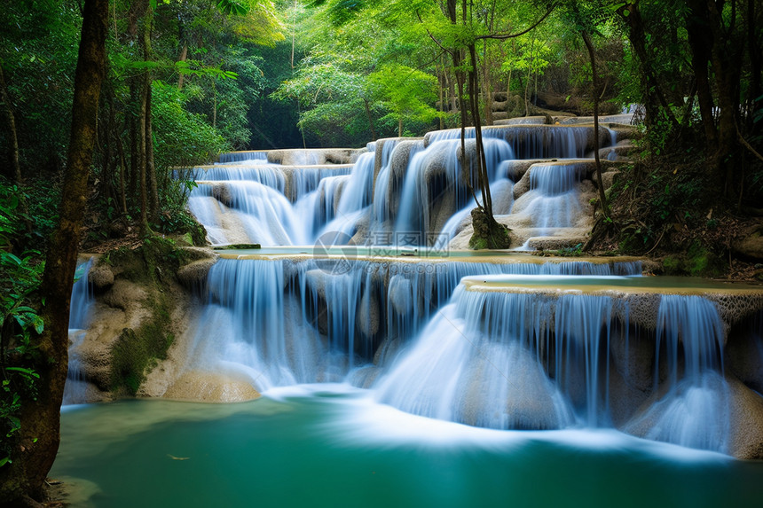 山间树木河流图片